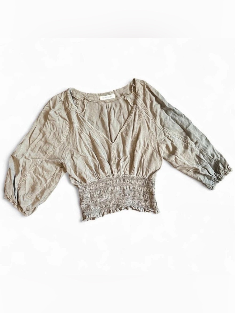 Mustard Seed Cropped Smocked Blouse